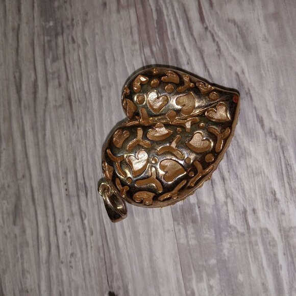 Vintage Heart-Shaped Rhinestone Pendant 2" Gold-Tone Chunky Statement - Picture 4 of 7